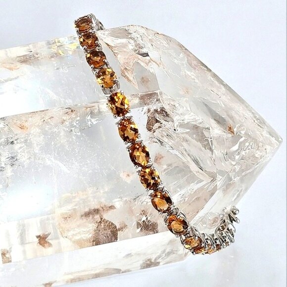 925 Sterling Silver Bracelet with Natural Citrine Gemstone. - Picture 2 of 11